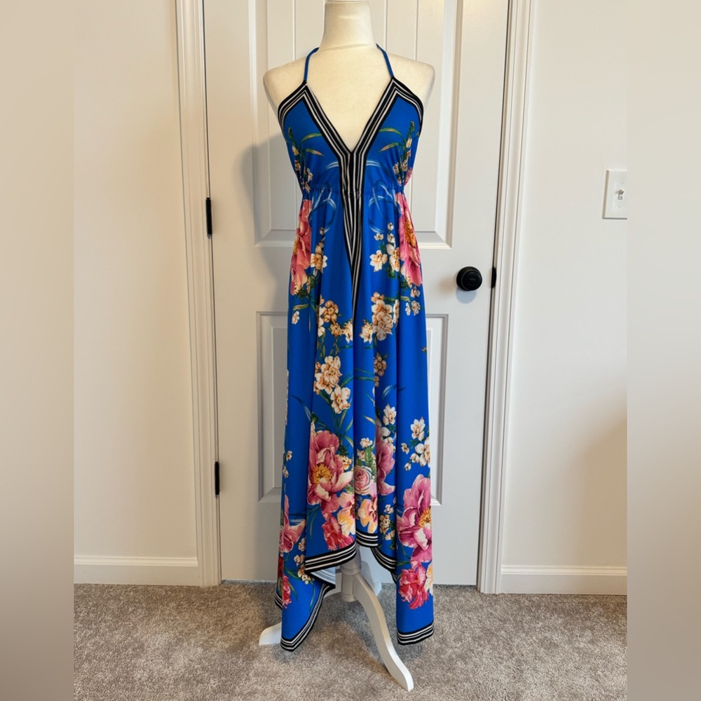Flying Tomato Size Medium Asymmetrical Hem Maxi Dress w/ Halter style front.